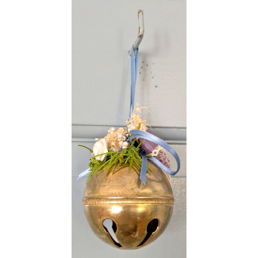 VTG Style Brass Jingle Bell Ornament Shabby Chic Victorian Christmas Floral